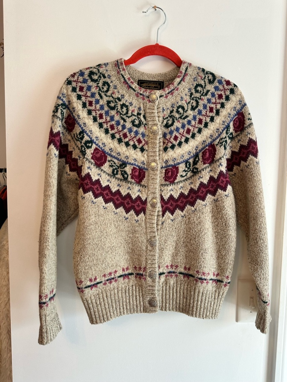 Eddie Bauer VINTAGE Cottage Core Wool Blend Cardigan Sweater -  floral design